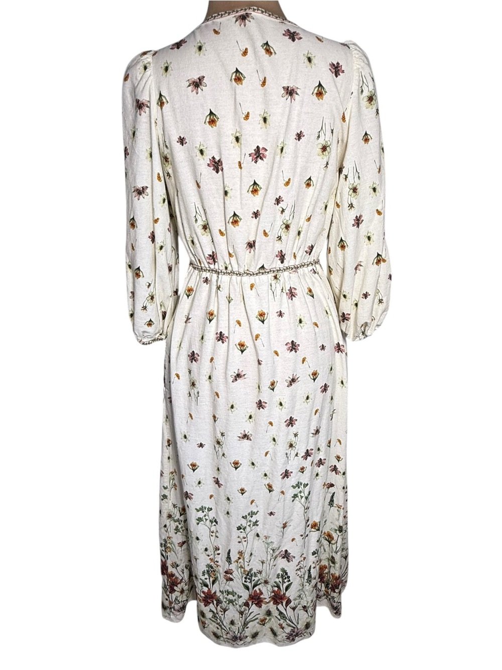 Max Studio London Floral Prairie Maxi Dress Large Linen Rayon Cottagecore NWOT - Picture 4 of 8